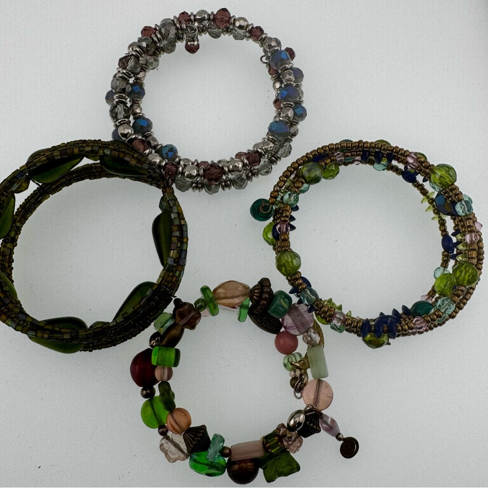 4 Wrap Elegant Beaded Bracelet Set Crystal, Glass, Acrylic - Picture 9 of 10